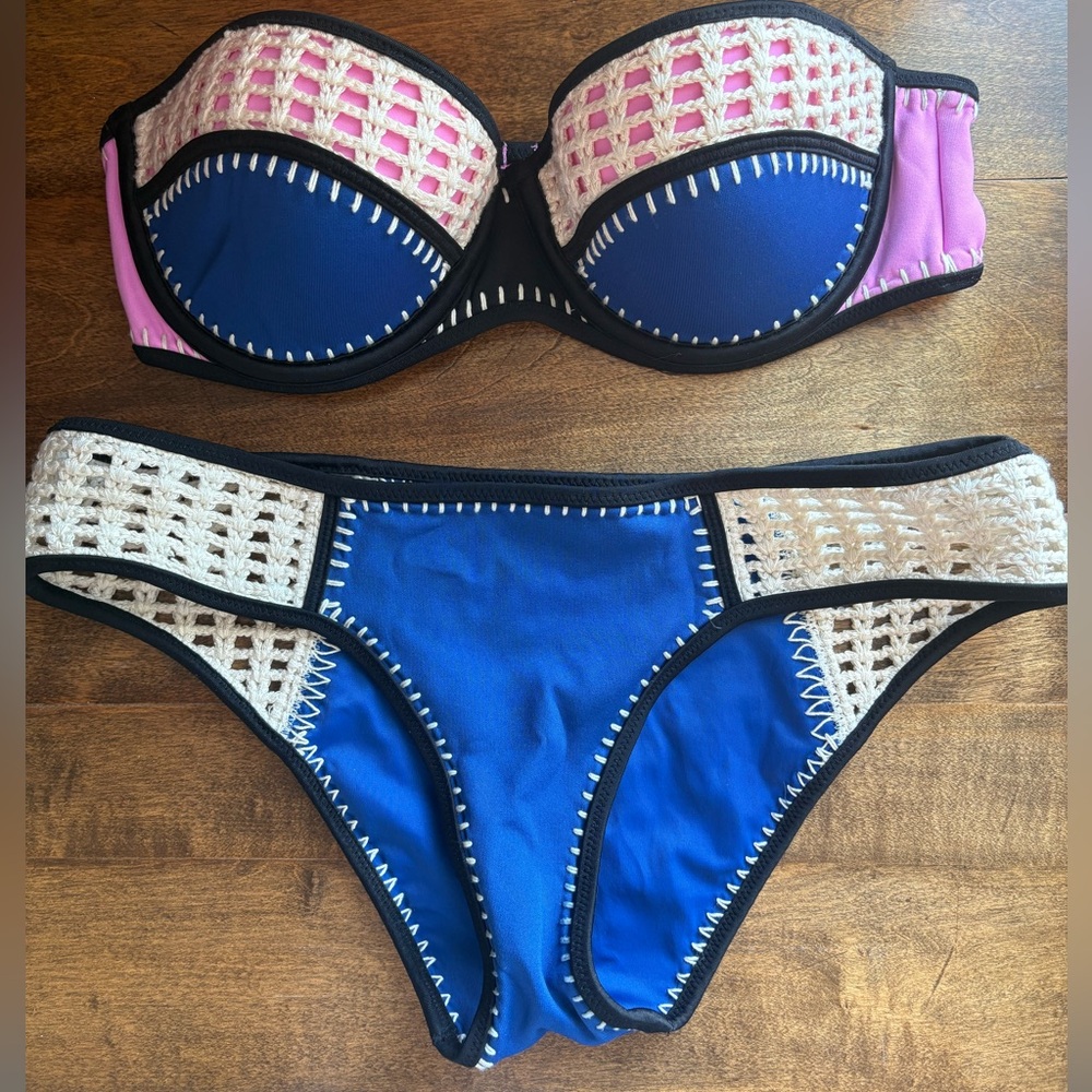 Victoria's Secret Blue and Pink Crochet Bikini Set